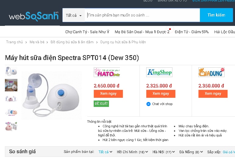 Giá máy hút sữa Spectra bao nhiêu tiền?